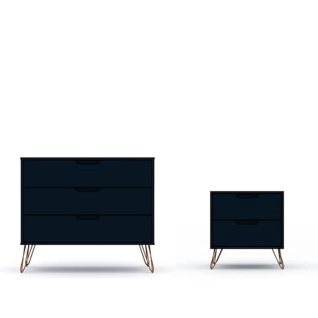 Manhattan Comfort Rockefeller Dresser and Nightstand Set, Tatiana Midnight Blue 104GMC4
